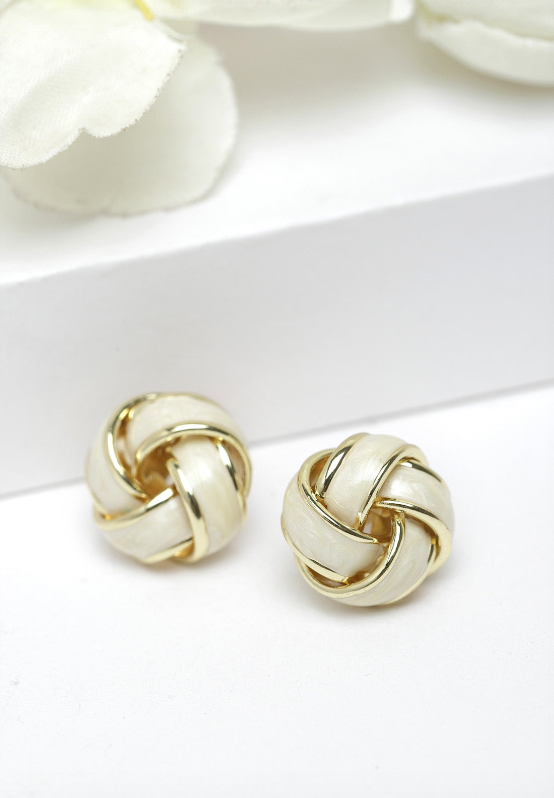 Avant-Garde Paris Gold & White Round Stud Earrings