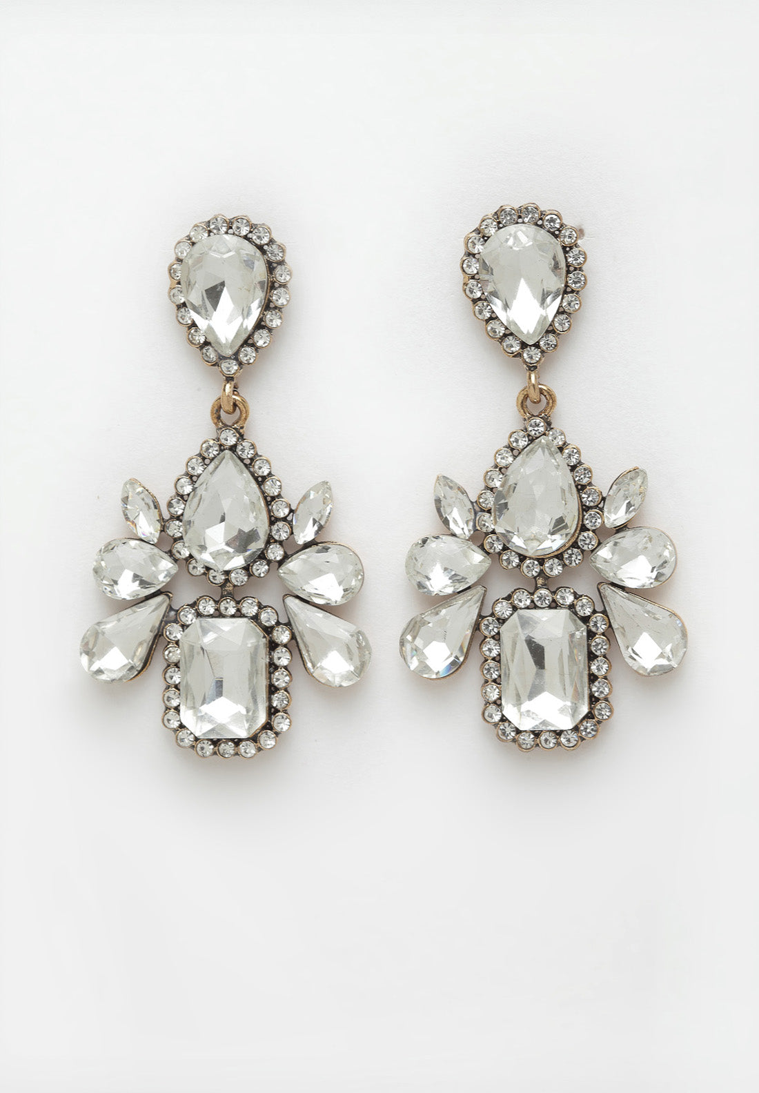 Avant-Garde Paris White Crystal Hanging Earrings