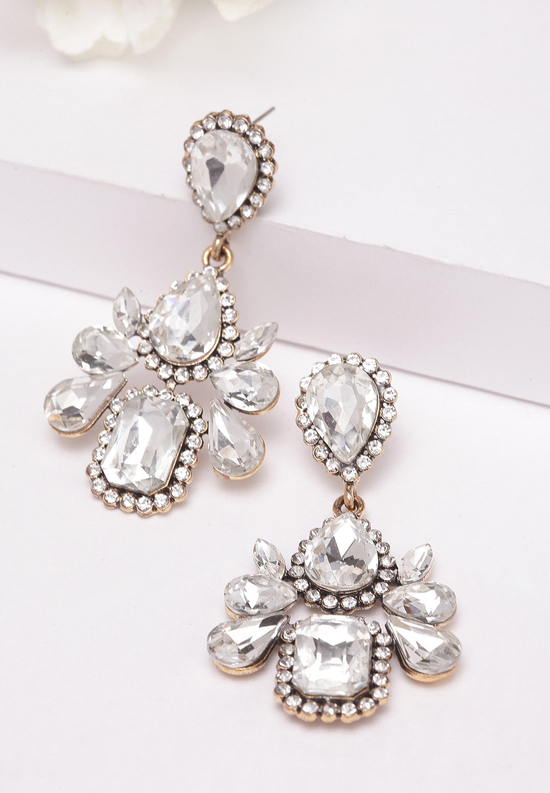 Avant-Garde Paris White Crystal Hanging Earrings