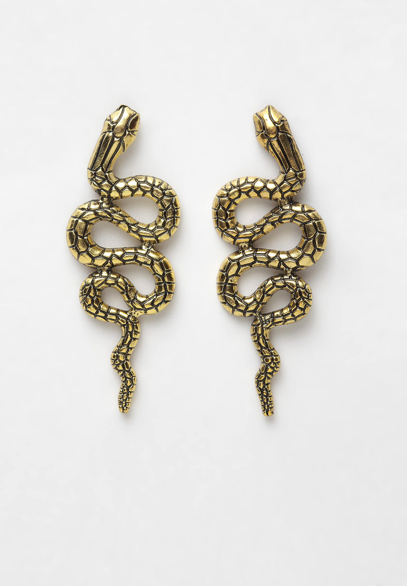 Boucles d'oreilles pendantes serpent doré
