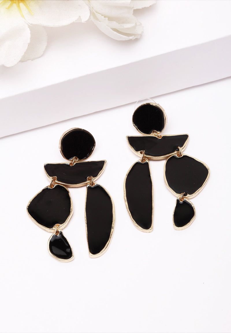 Gold & Black Geometric Stone Hanging Earrings