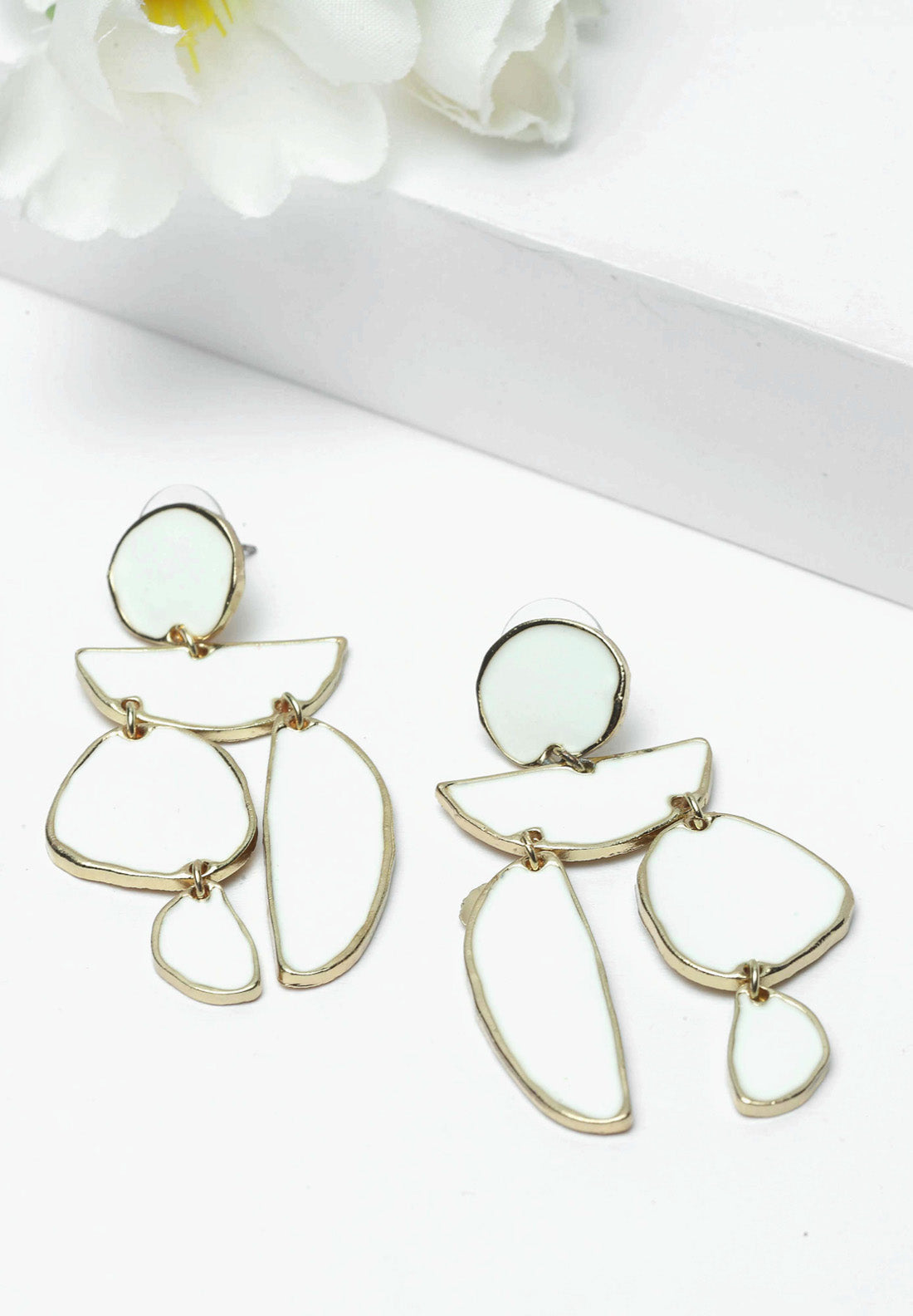 Avant-Garde Paris Gold & White Geometric Stone Hanging Earrings