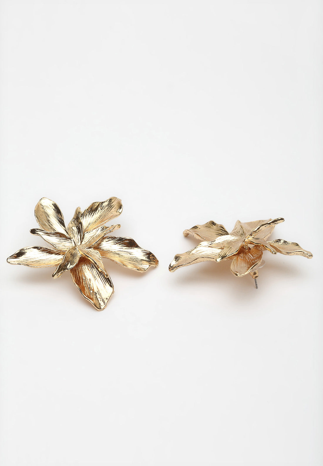 Metallic Gold Floral Stud Earrings