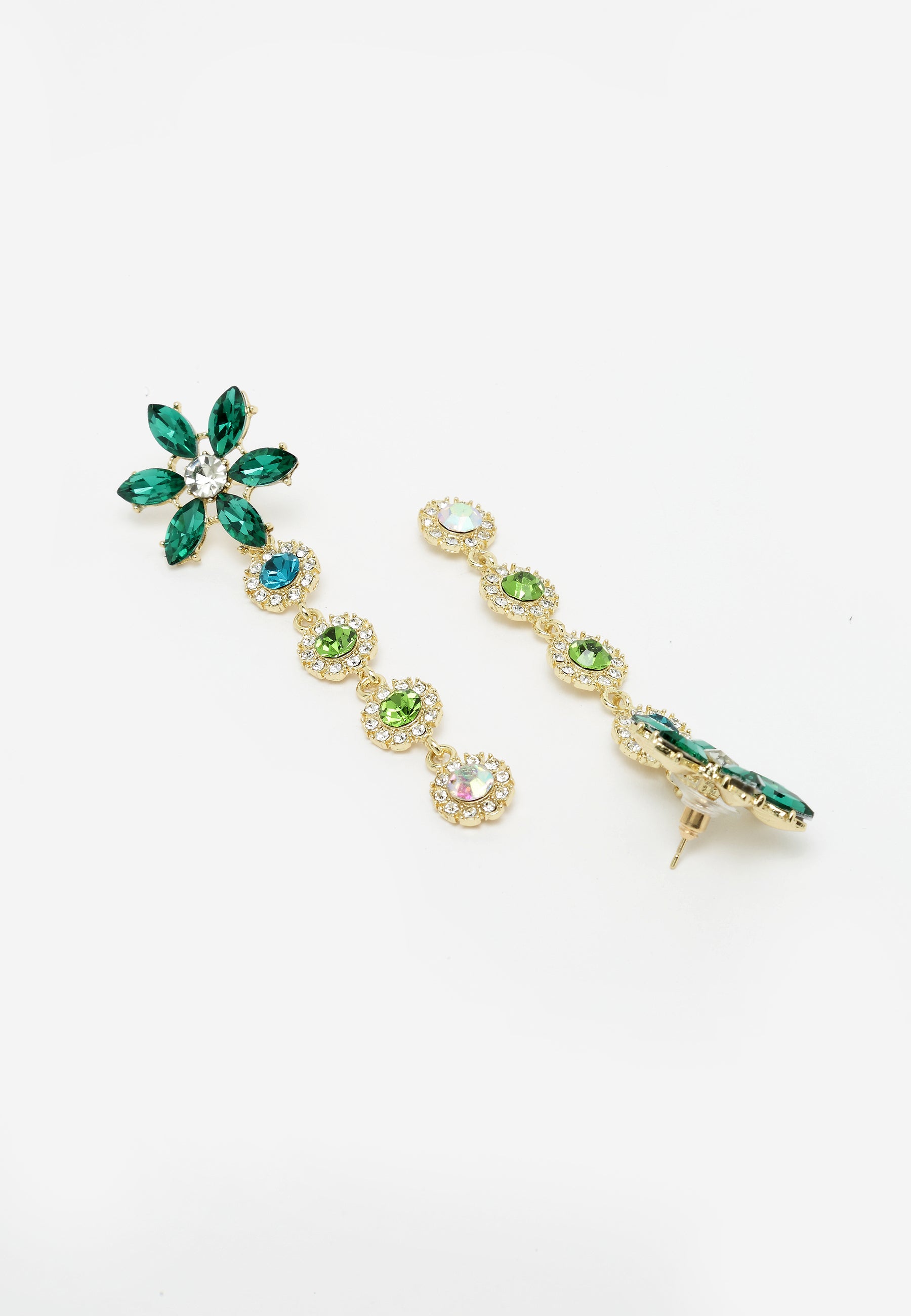 Flower-shaped Tassel Earrings in Green
