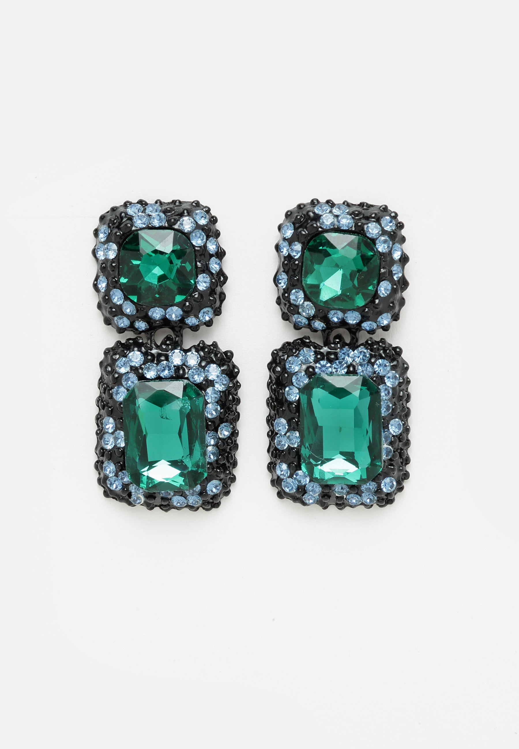 Square-shaped Crystals Drop Earrings in Green