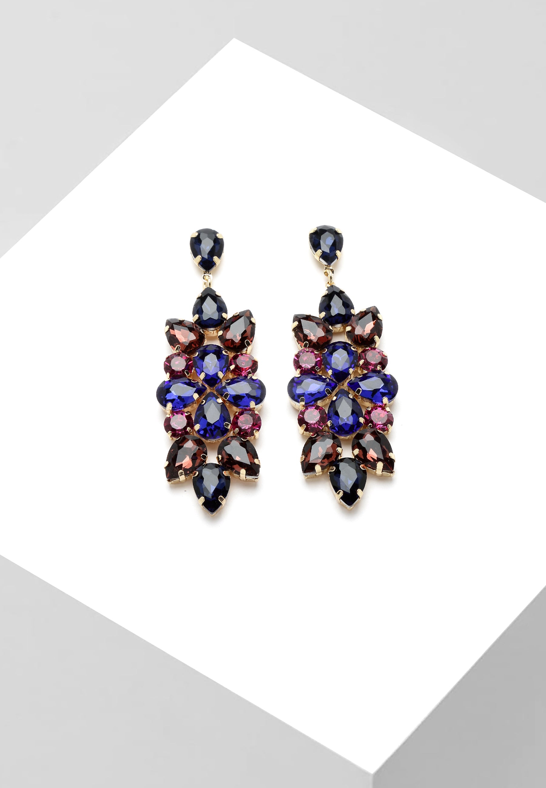 Boucles d'oreilles pendantes avec cristaux floraux en bleu