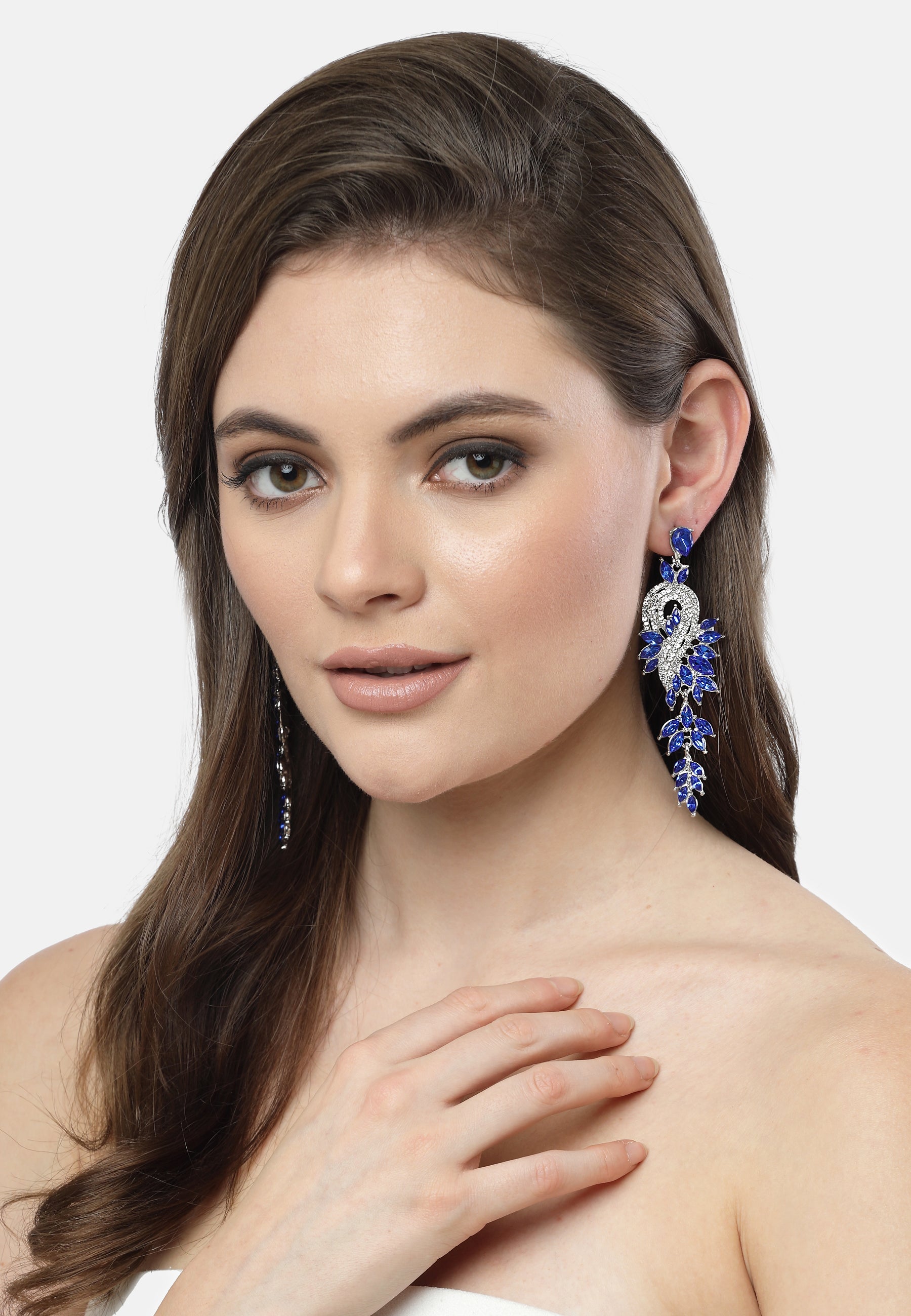 Blue Crystal Leaf Earrings