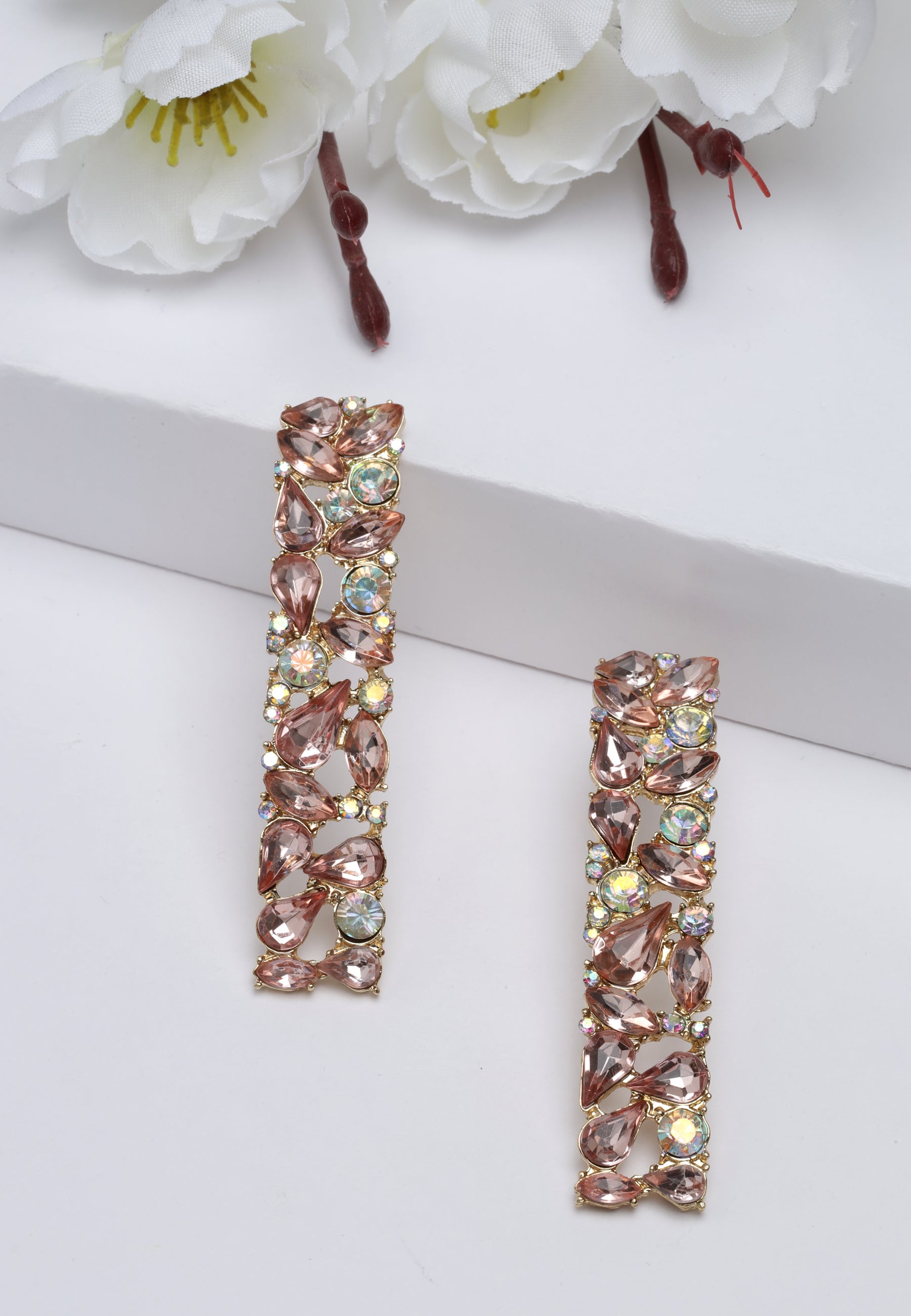 Elegant Crystals Studded Rectangle Earrings