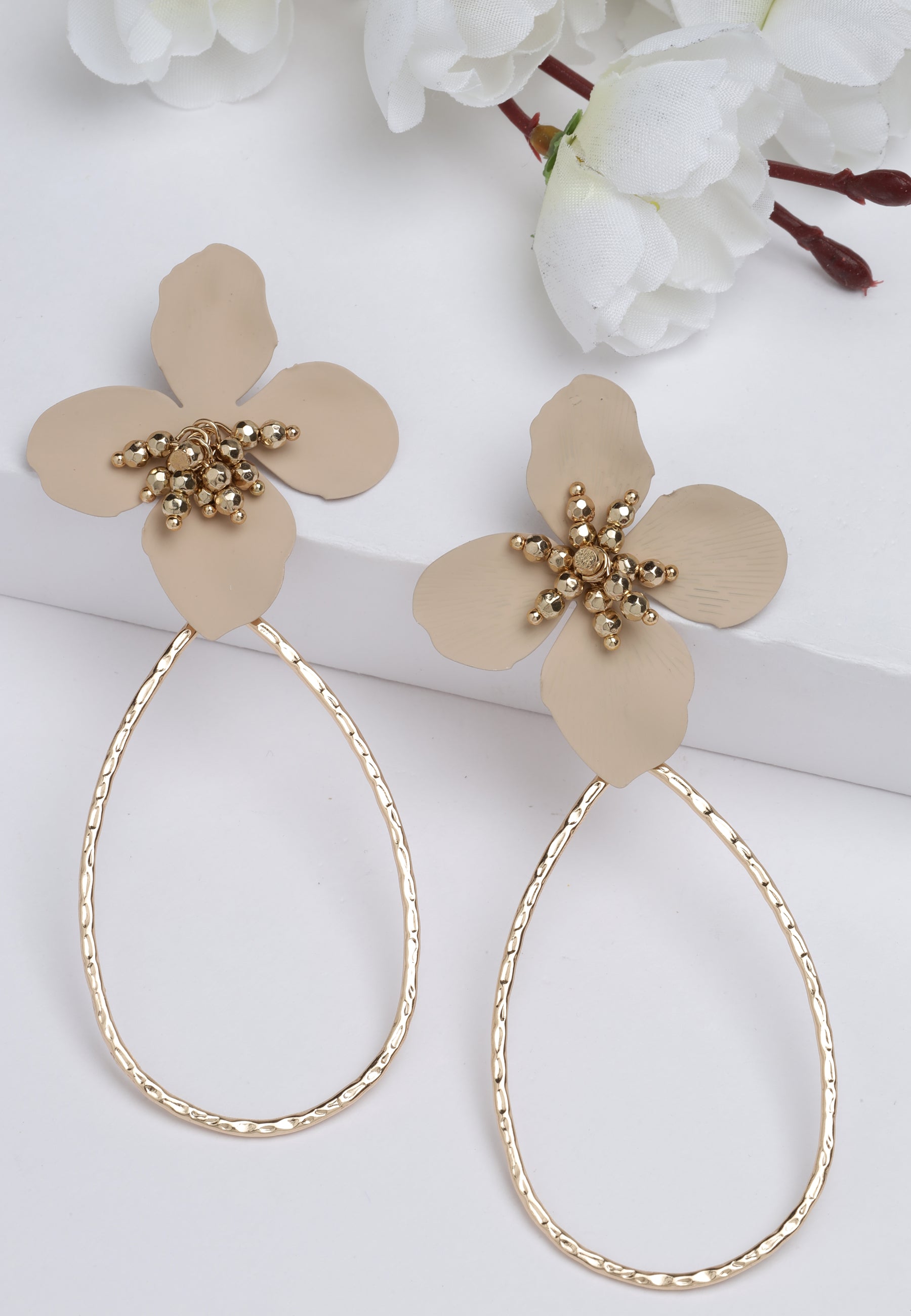 Plum Blossom Earrings in Beige