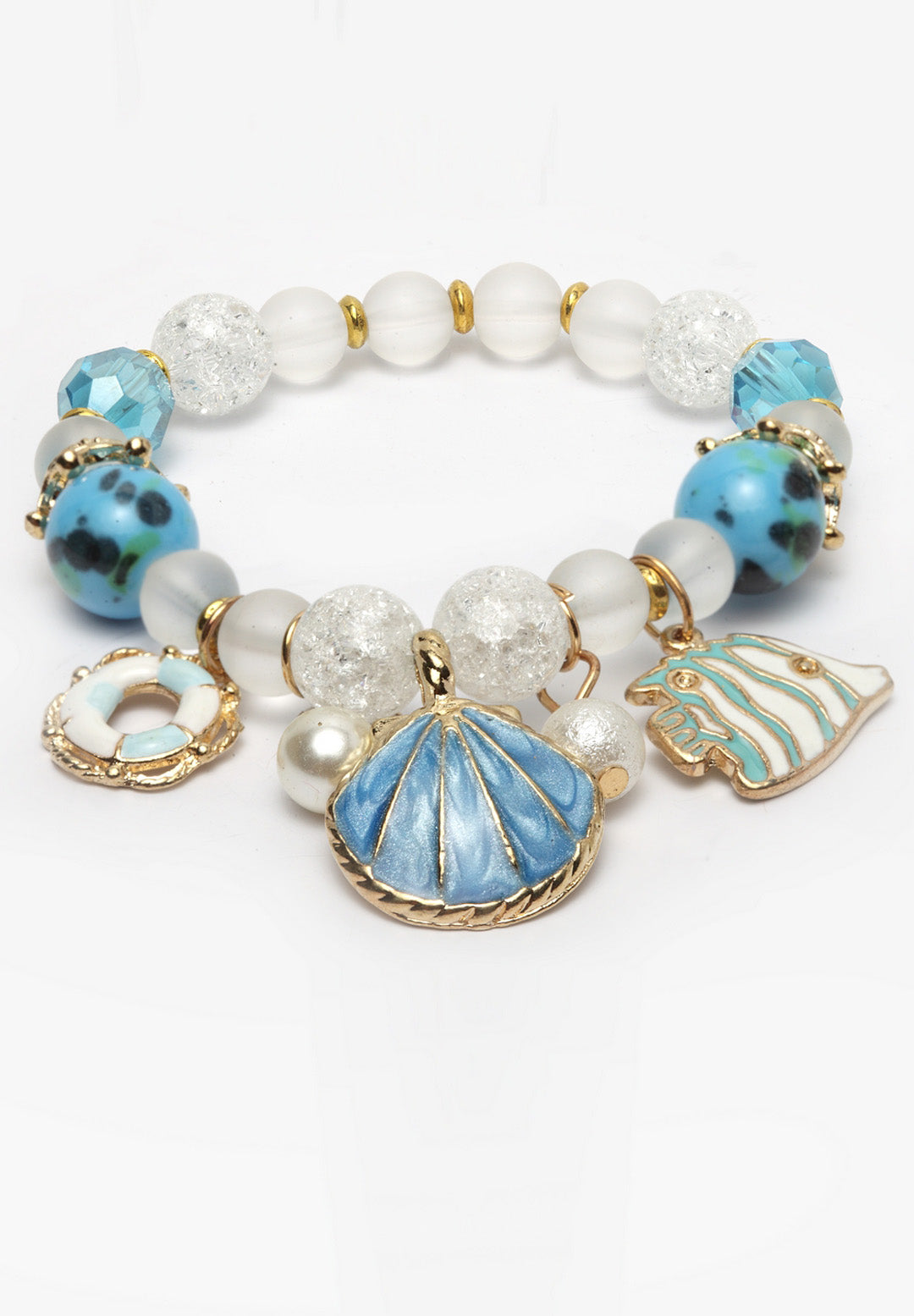 Avant-Garde Paris Boho Shell Seed Bead Natural Stone Crystal Slap Bracelet