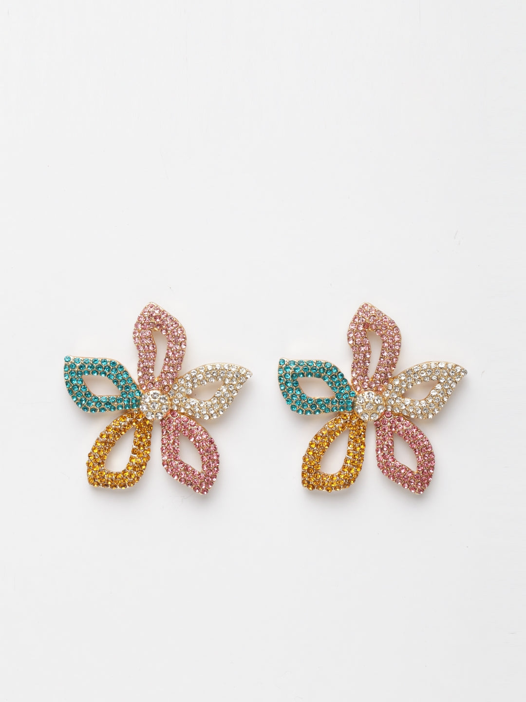 Bohemian Crystal Studded Flower Earrings
