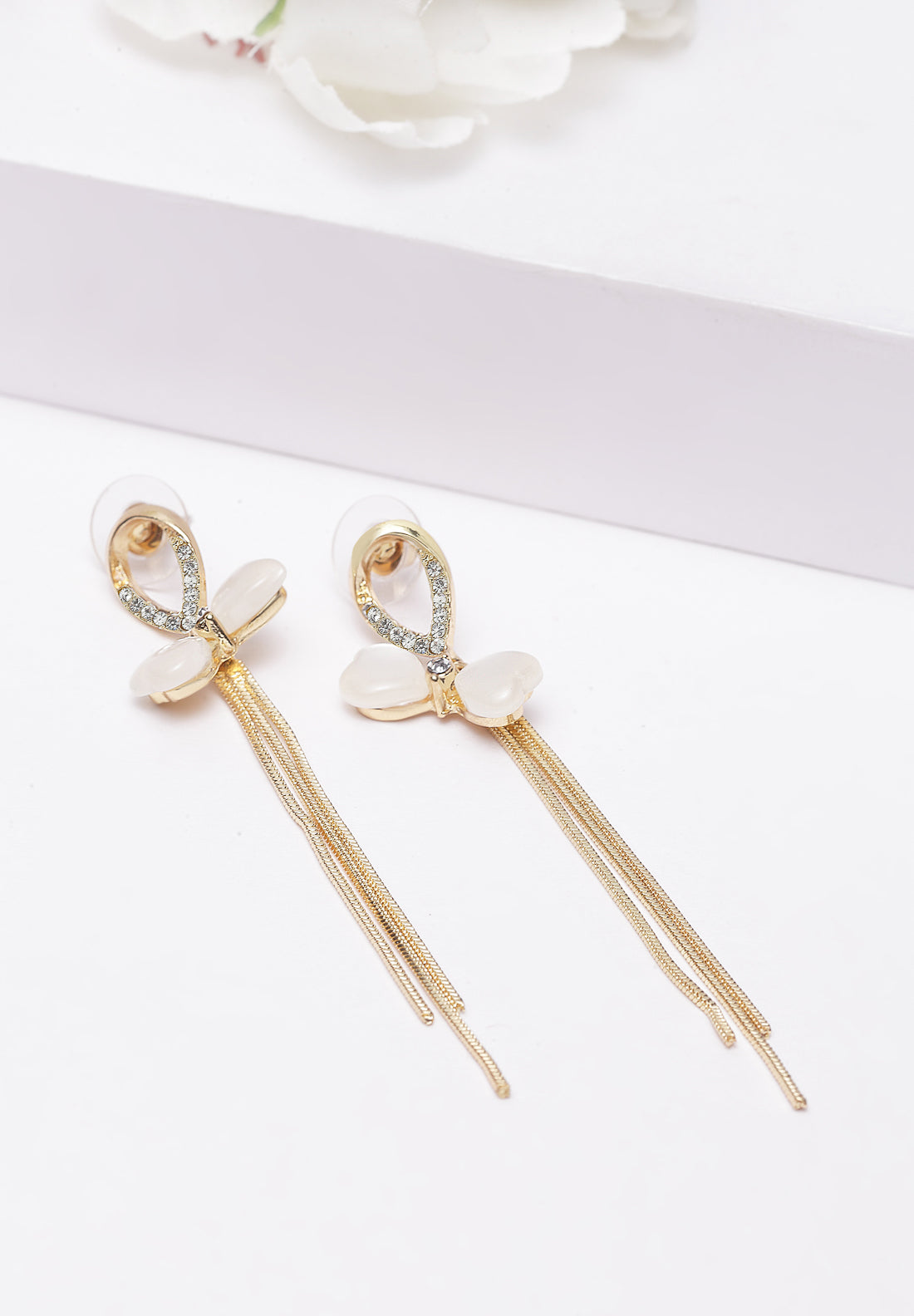 Avant-Garde Paris Gold Bow Crystal Hanging Earrings